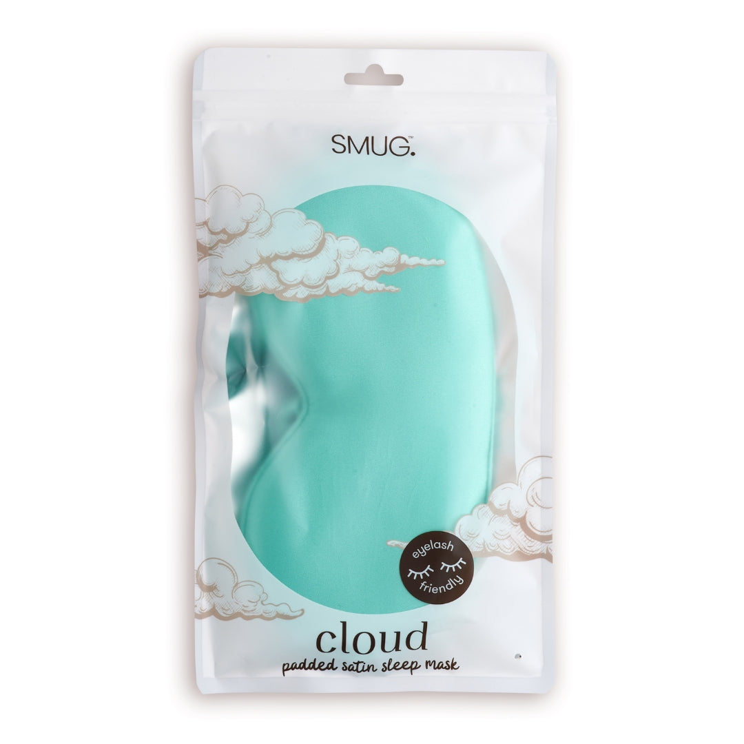 Cloud Padded Satin Sleep Mask - Aqua Print
