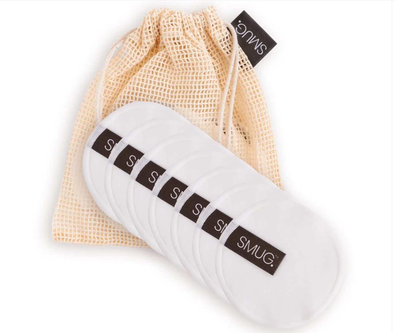 SMUG. Reusable Bamboo Cotton Cleanse Pads with Mesh Wash Bag