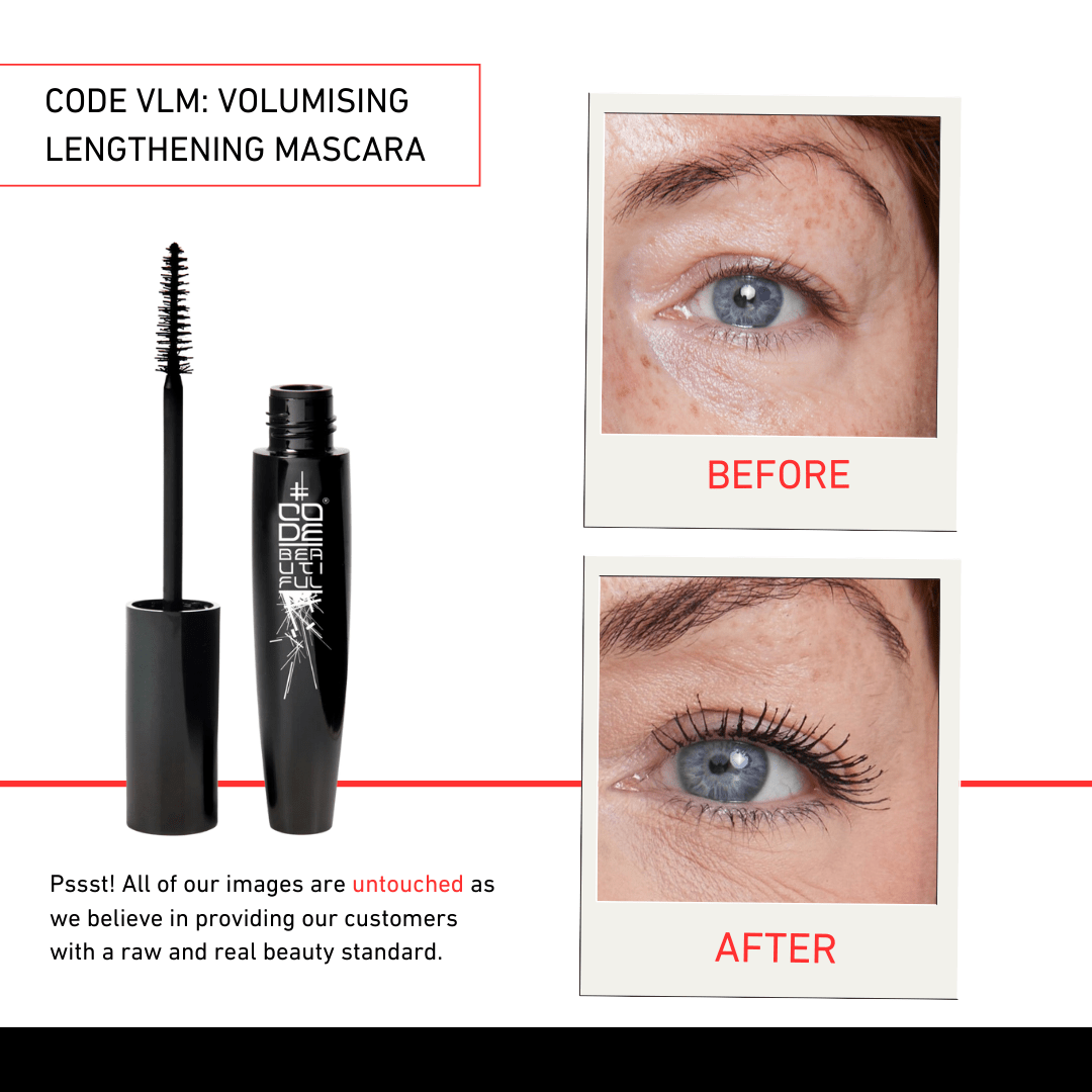 CODE VLM Volumising Lengthening Mascara - Water-Resistant & Gentle for Sensitive Eyes
