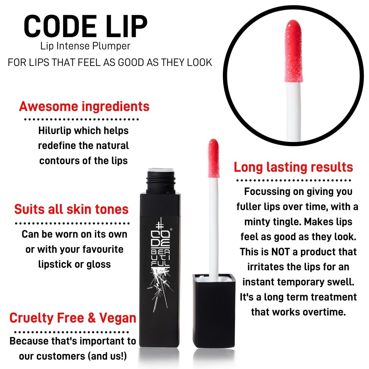 CODE LIP Lip Intense Plumper - Hyaluronic Acid Lip Plumper for Fuller Lips