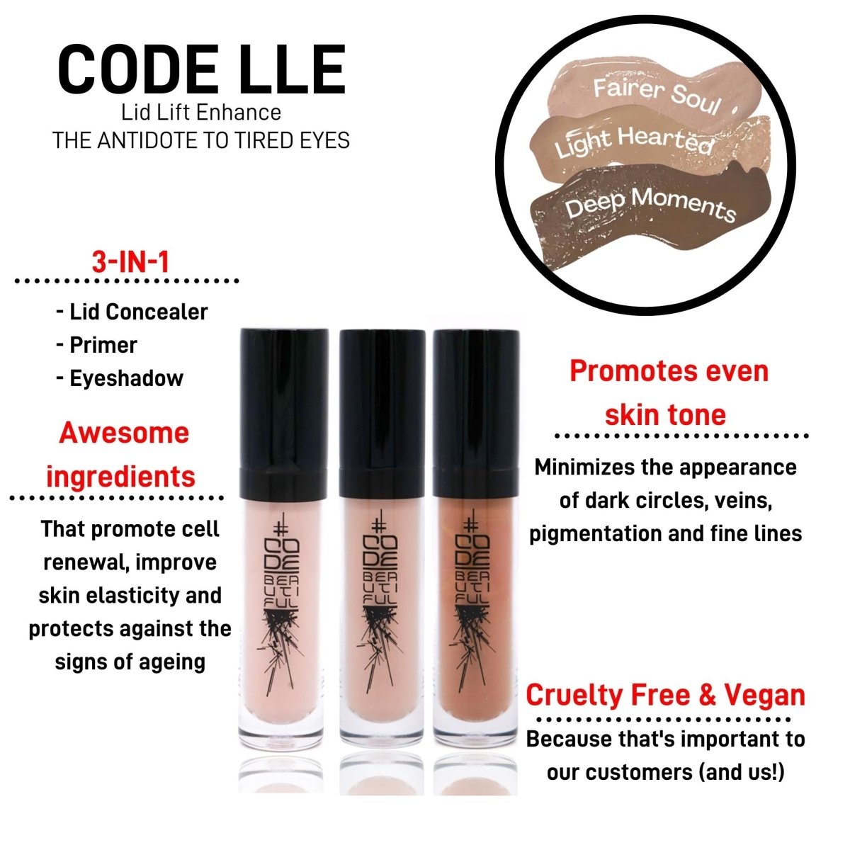 CODE LLE Lid Lift Enhance - 3-in-1 Concealer, Primer & Eyeshadow