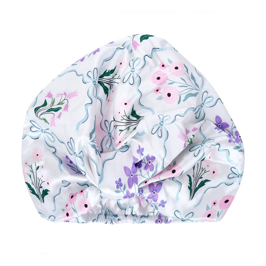 Satin Sleep Turban, Blue Ribbon Bloom